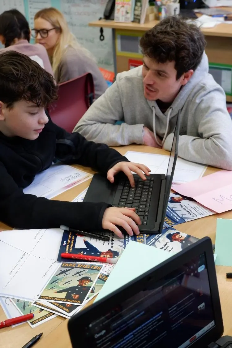 Students researching and recording ideas during the Take Shelter project